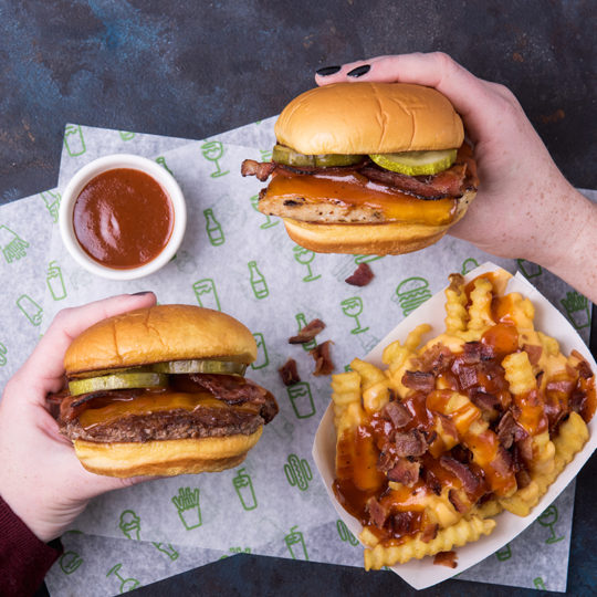 BBQ Chicken, BBQ Burger and BBQ fries from above