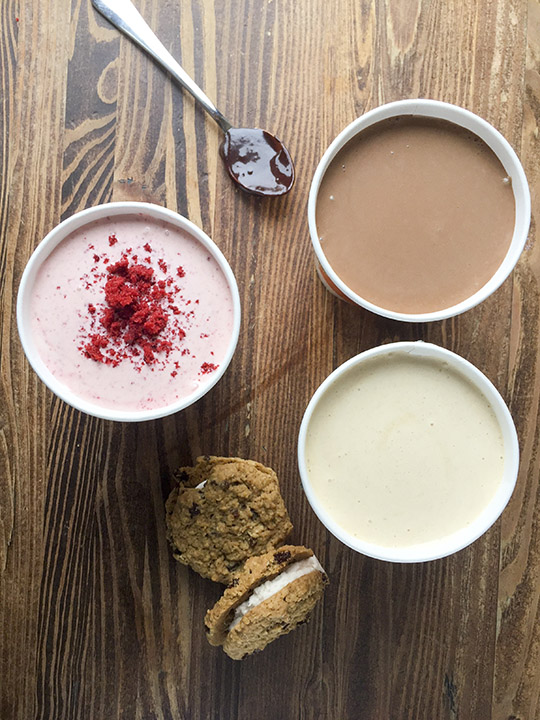 Shakes and cookies on table from an aerial view