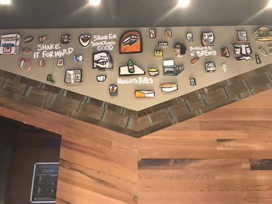 Artist Leon Johnson's array of work on the Morningside Heights Shack wall