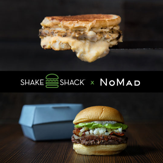 shake shack and nomad collaboration chicken burger and shake shack burger