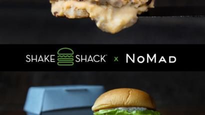 Shake Shack x NoMad text. Picture of a melt sandwich and burger.