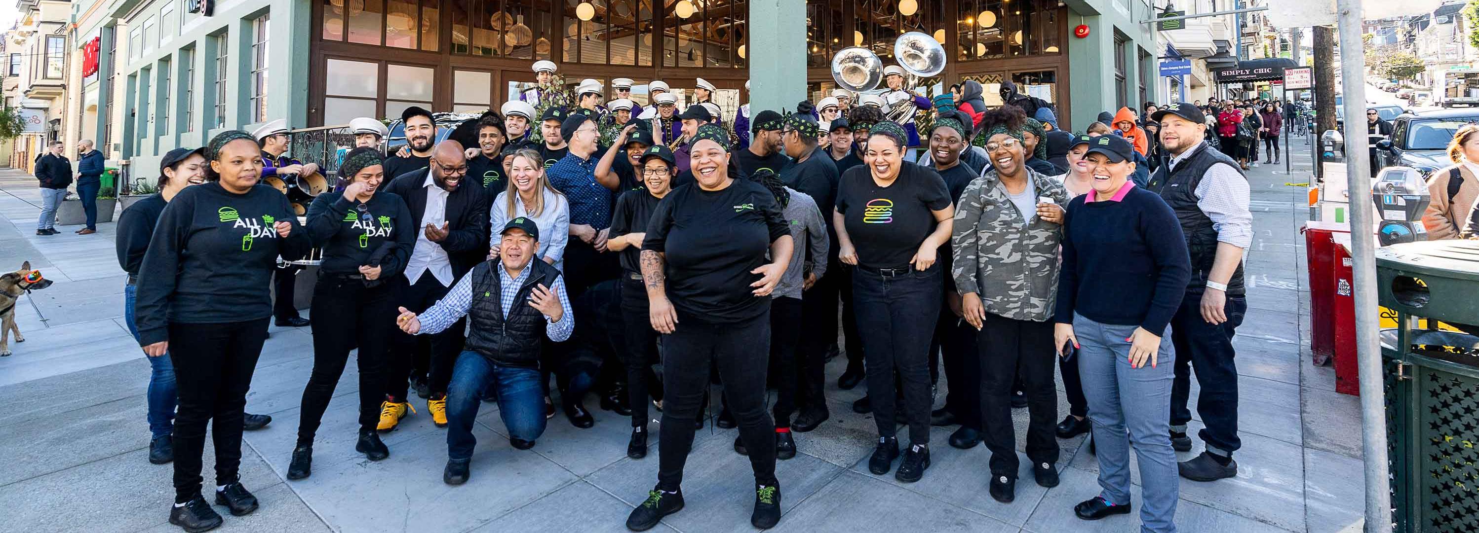 Shake Shack employees outside of Cow Hollow Shack
